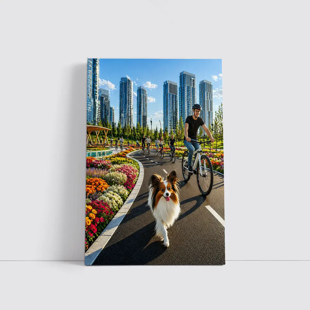 Papillon Dog City Park Bicycle Ride – Wall Art