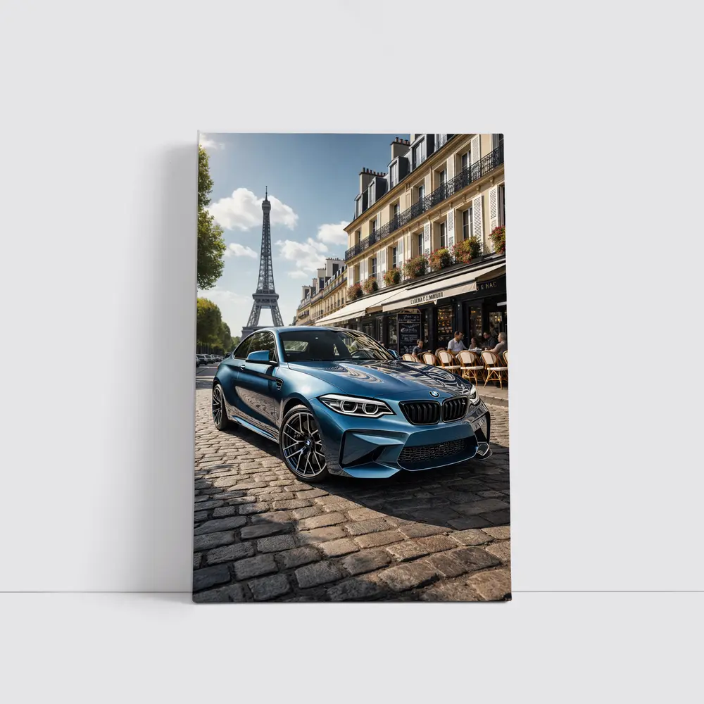 BMW M2 Parked on Paris Cobblestone Street – Wall Art