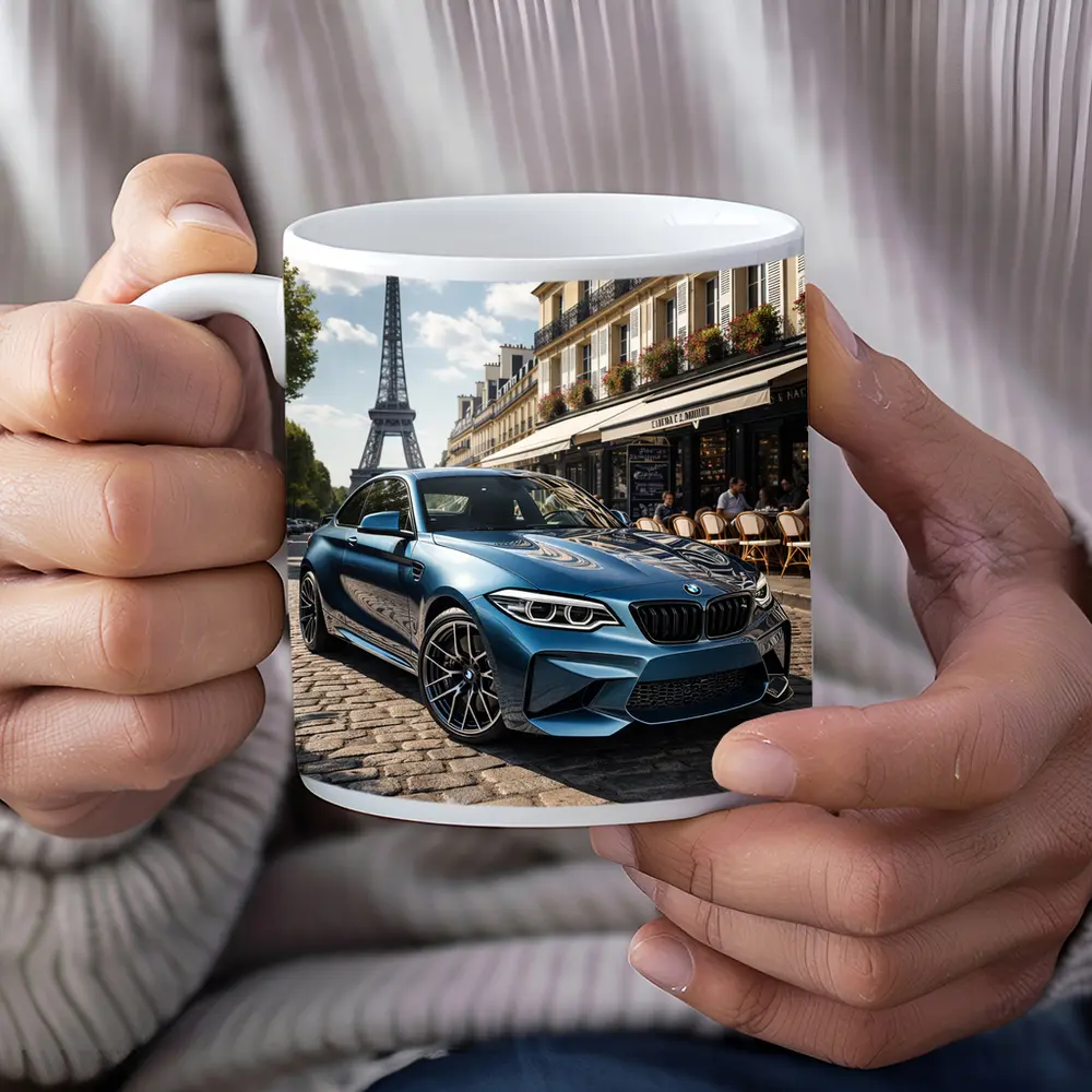 BMW M2 Parked on Paris Cobblestone Street – Mugs