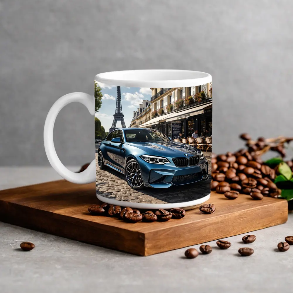BMW M2 Parked on Paris Cobblestone Street – Mugs