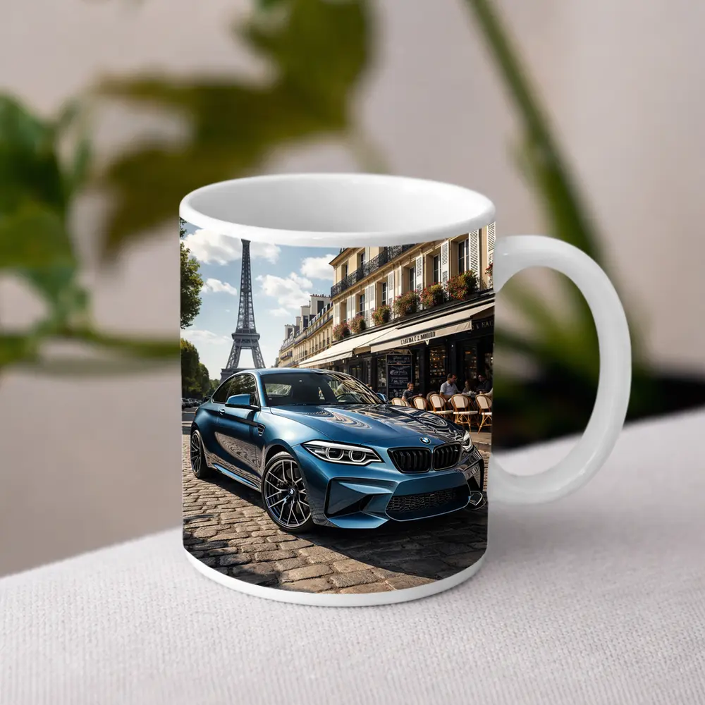 BMW M2 Parked on Paris Cobblestone Street – Mugs