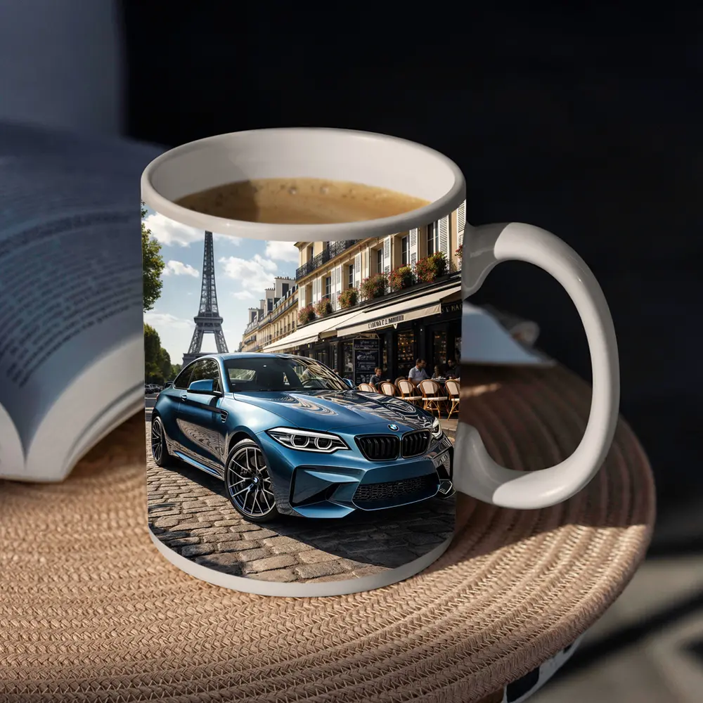 BMW M2 Parked on Paris Cobblestone Street – Mugs