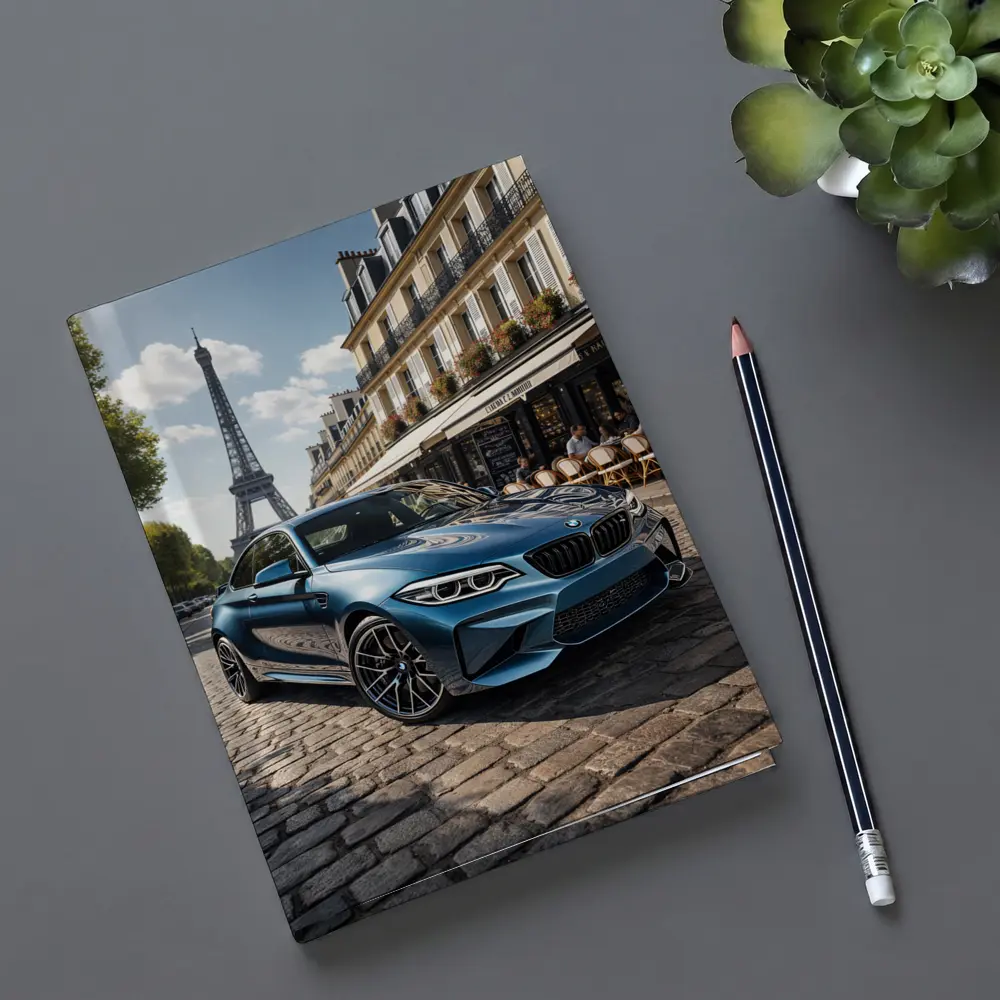 BMW M2 Parked on Paris Cobblestone Street – Notebooks