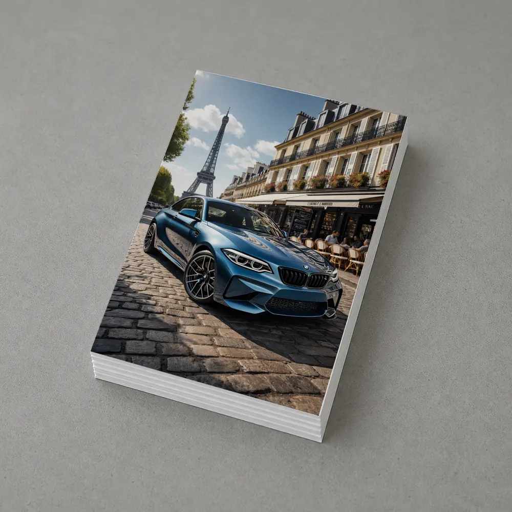 BMW M2 Parked on Paris Cobblestone Street – Postcards