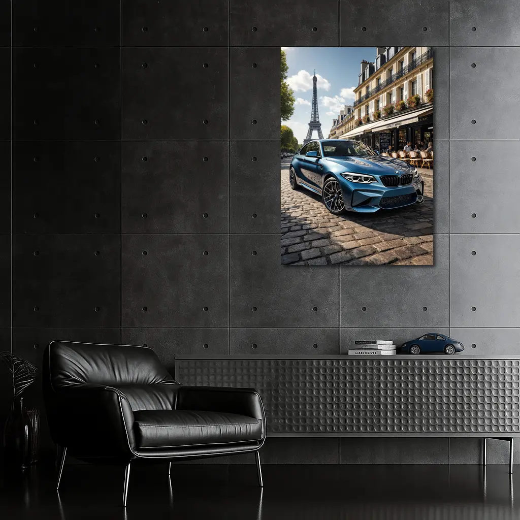 BMW M2 Parked on Paris Cobblestone Street – Wall Art