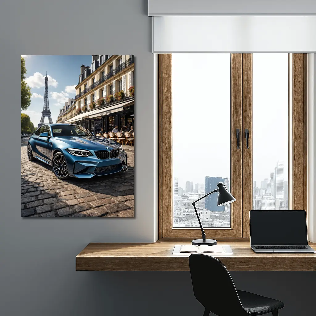 BMW M2 Parked on Paris Cobblestone Street – Wall Art