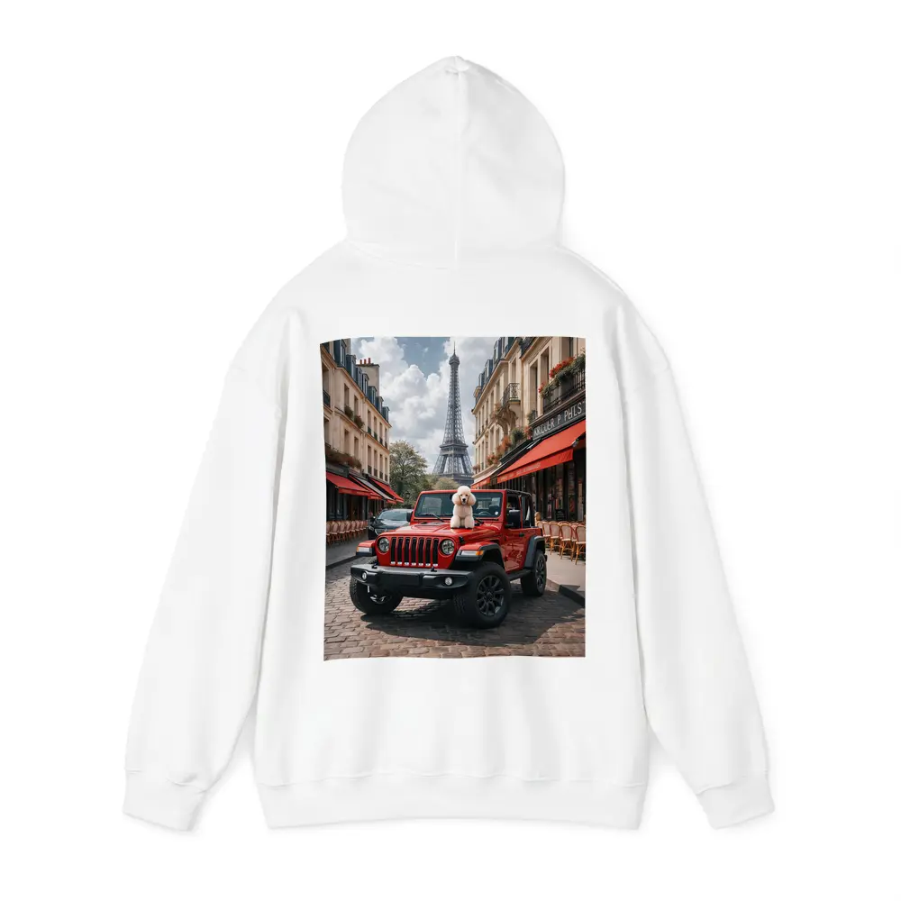 Red Jeep Wrangler Poodle Paris Eiffel Tower – Hoodies