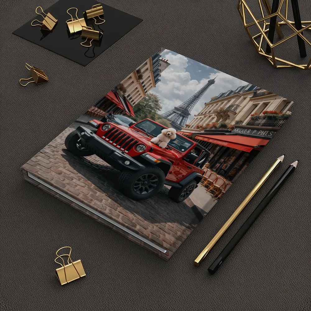 Red Jeep Wrangler Poodle Paris Eiffel Tower – Notebooks