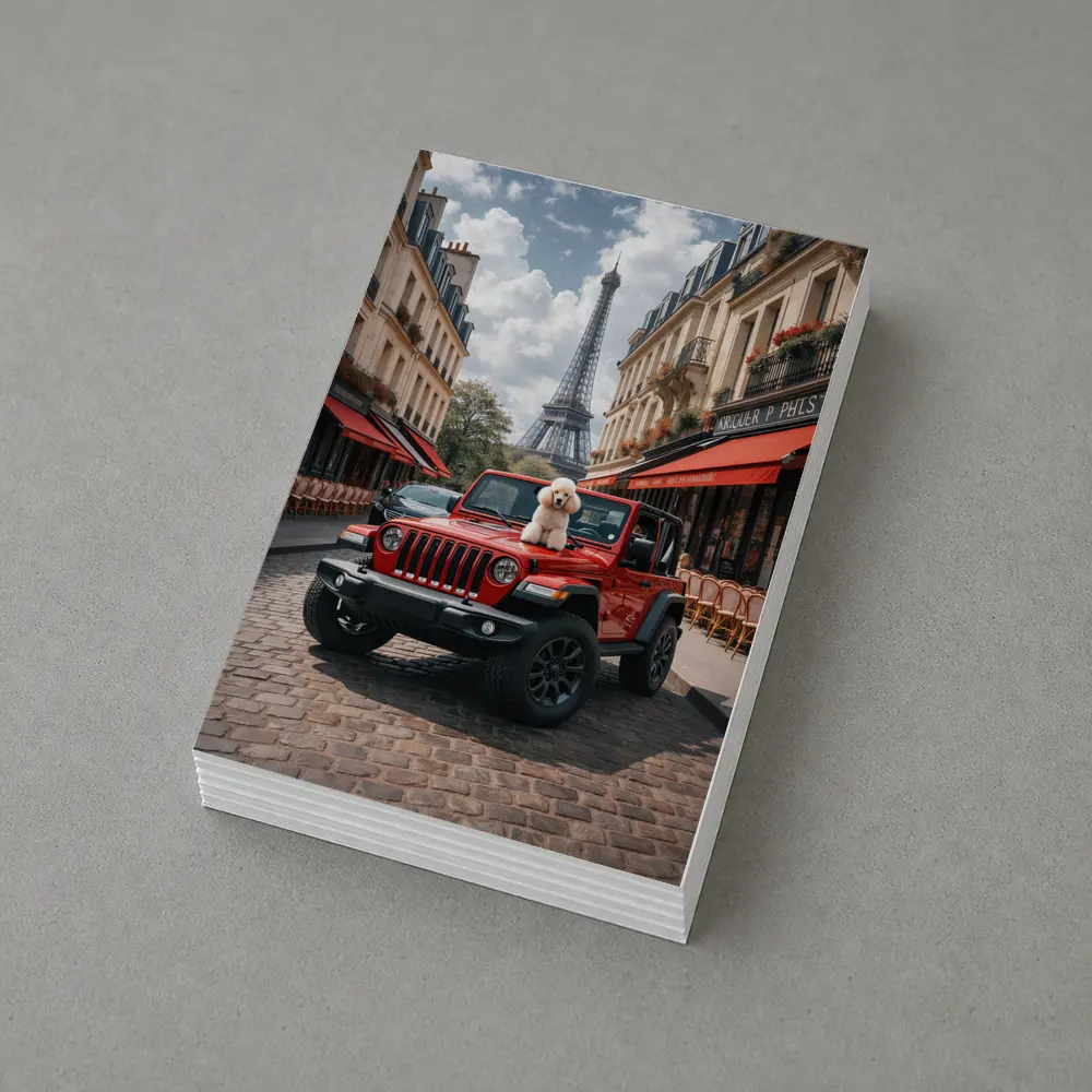 Red Jeep Wrangler Poodle Paris Eiffel Tower – Postcards