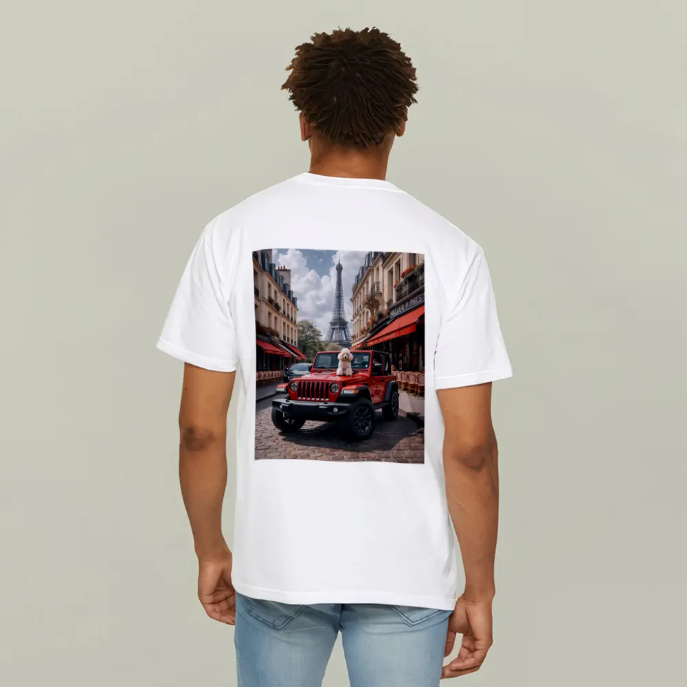 Red Jeep Wrangler Poodle Paris Eiffel Tower – T-Shirts