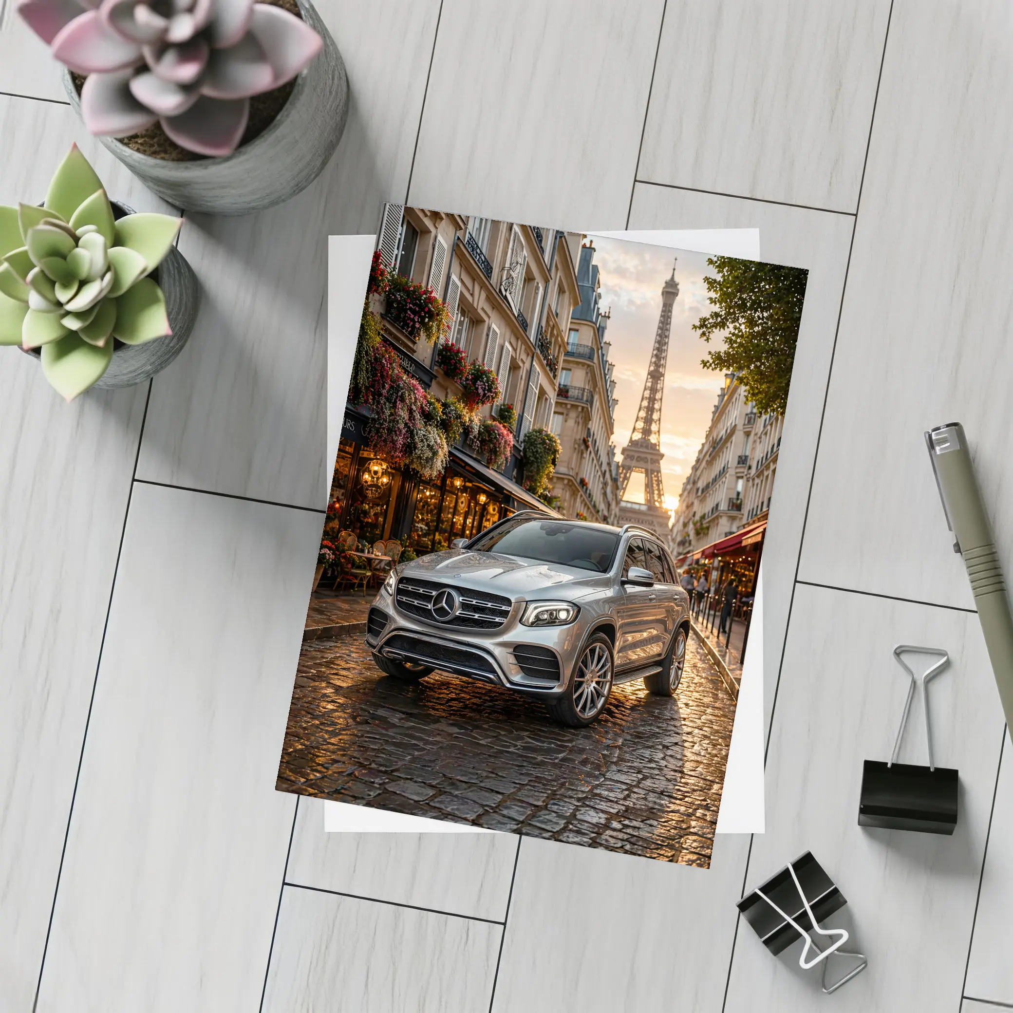 Mercedes GLB Silver SUV Paris Street – Postcards