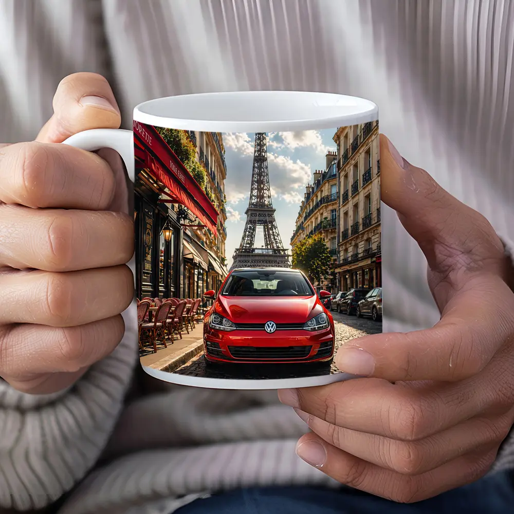 Red Volkswagen Golf GTI Paris Eiffel Tower – Mugs
