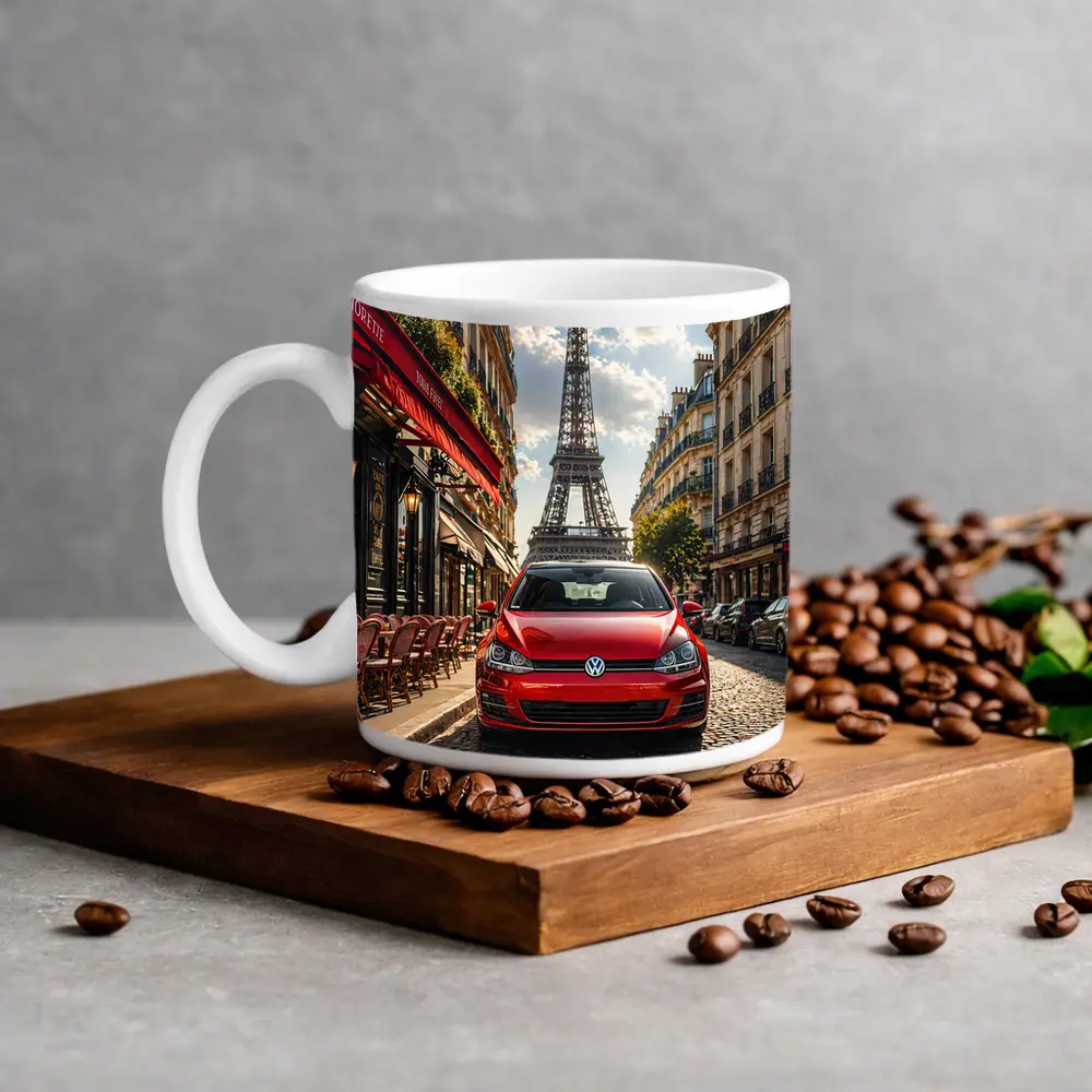 Red Volkswagen Golf GTI Paris Eiffel Tower – Mugs