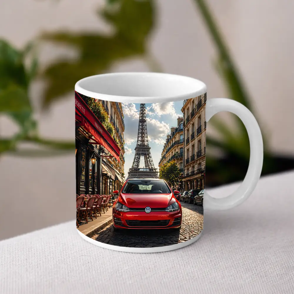 Red Volkswagen Golf GTI Paris Eiffel Tower – Mugs
