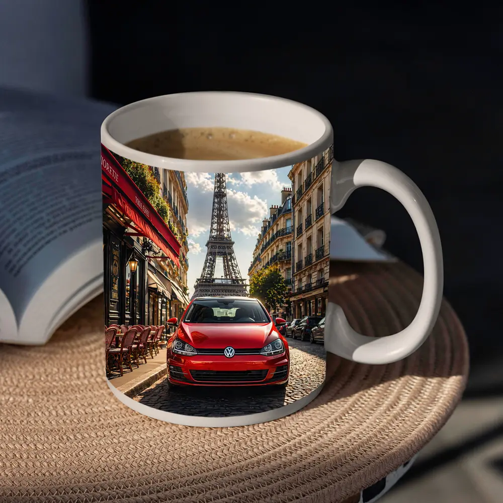 Red Volkswagen Golf GTI Paris Eiffel Tower – Mugs