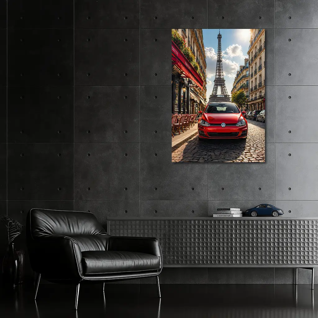 Red Volkswagen Golf GTI Paris Eiffel Tower – Wall Art