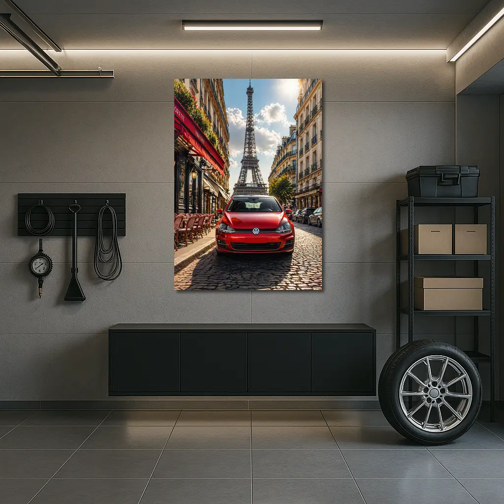 Red Volkswagen Golf GTI Paris Eiffel Tower – Wall Art