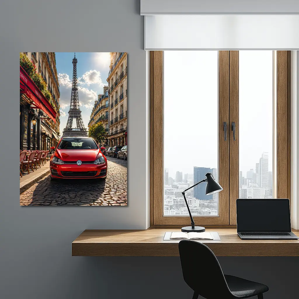 Red Volkswagen Golf GTI Paris Eiffel Tower – Wall Art