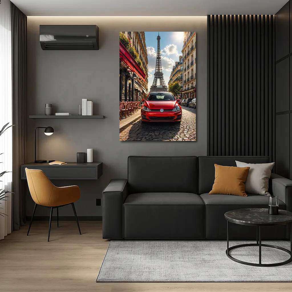 Red Volkswagen Golf GTI Paris Eiffel Tower – Wall Art