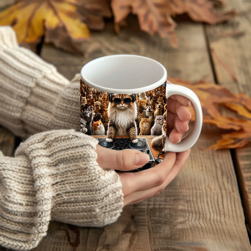 Norwegian Forest Cat DJ Spinning At Party – Mugs