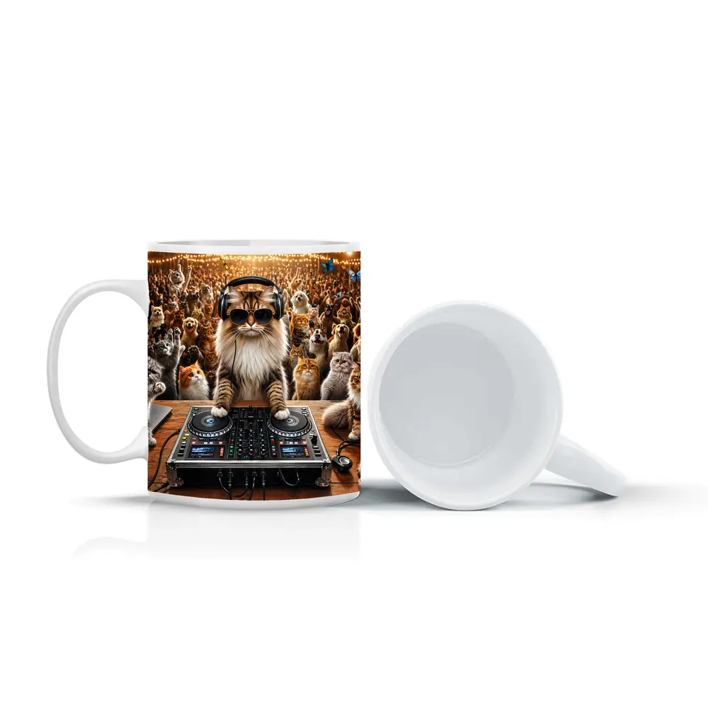 Norwegian Forest Cat DJ Spinning At Party – Mugs