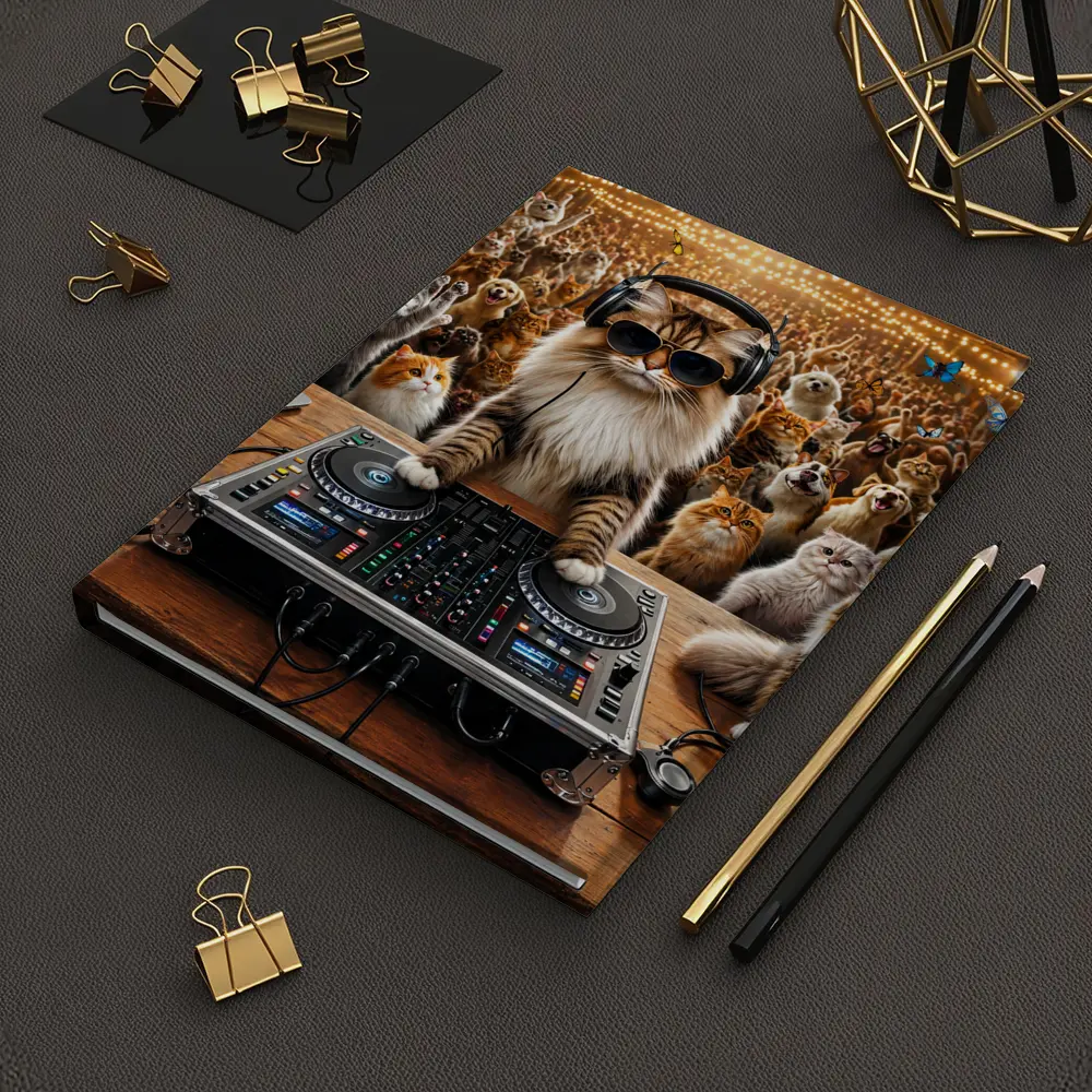 Norwegian Forest Cat DJ Spinning At Party – Notebooks