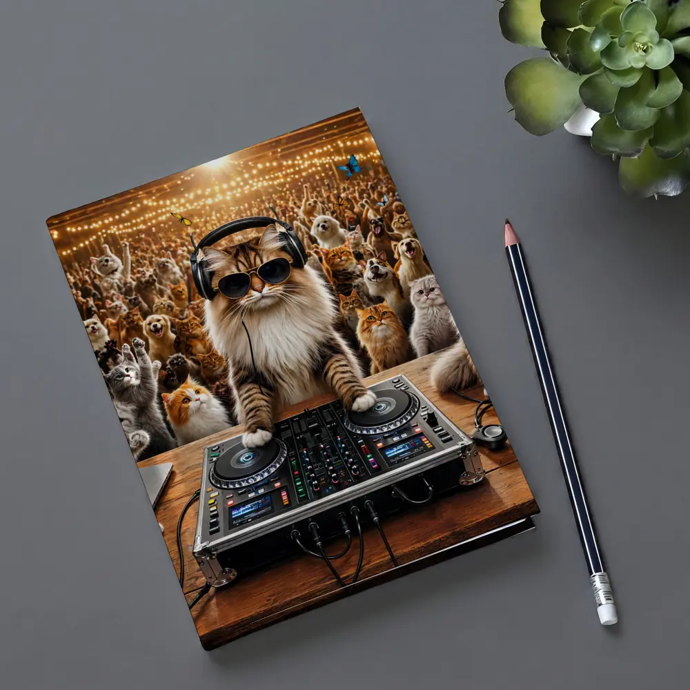 Norwegian Forest Cat DJ Spinning At Party – Notebooks