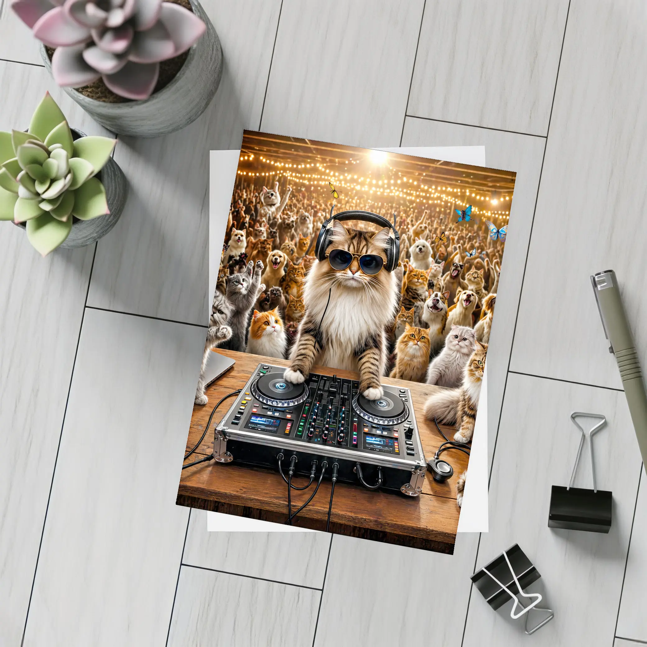 Norwegian Forest Cat DJ Spinning At Party – Postcards