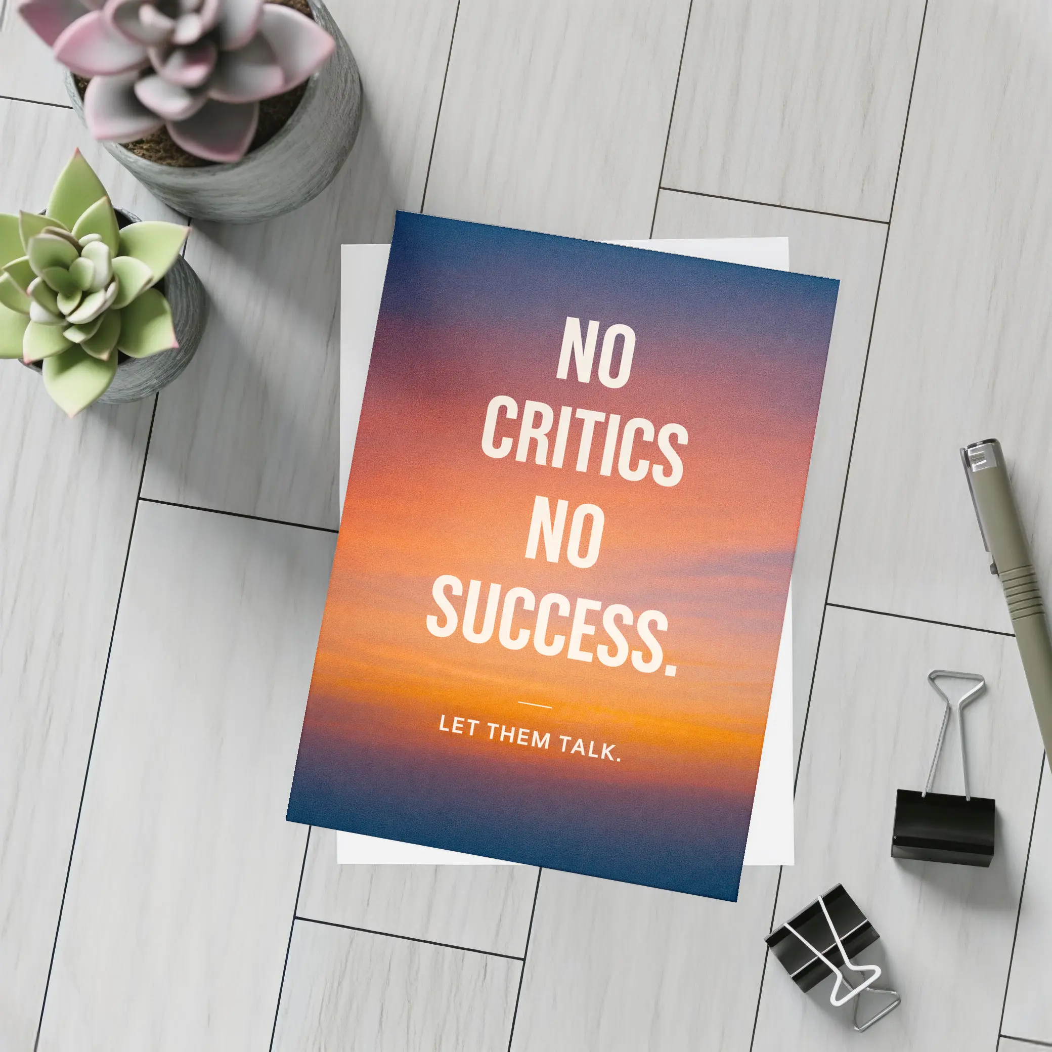 No Critics No Success Sunset Sky Quote – Postcards