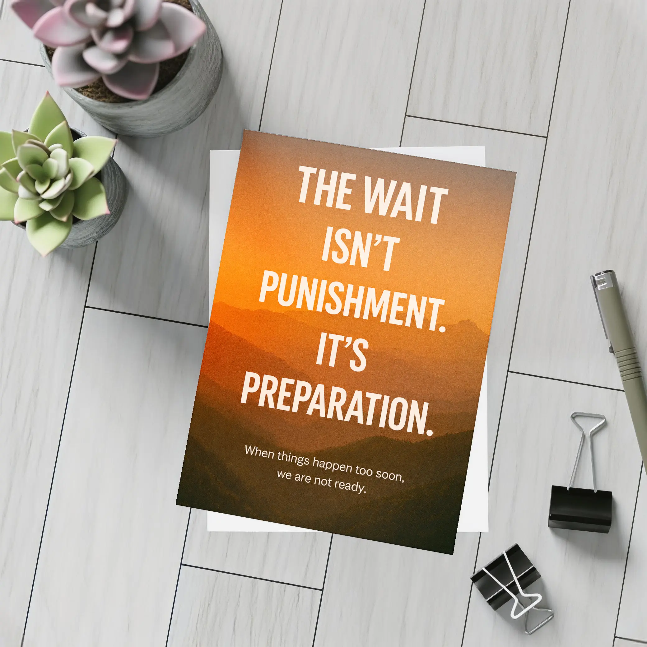 The Wait Is Preparation Motivational Mountain Sunset – Postcards