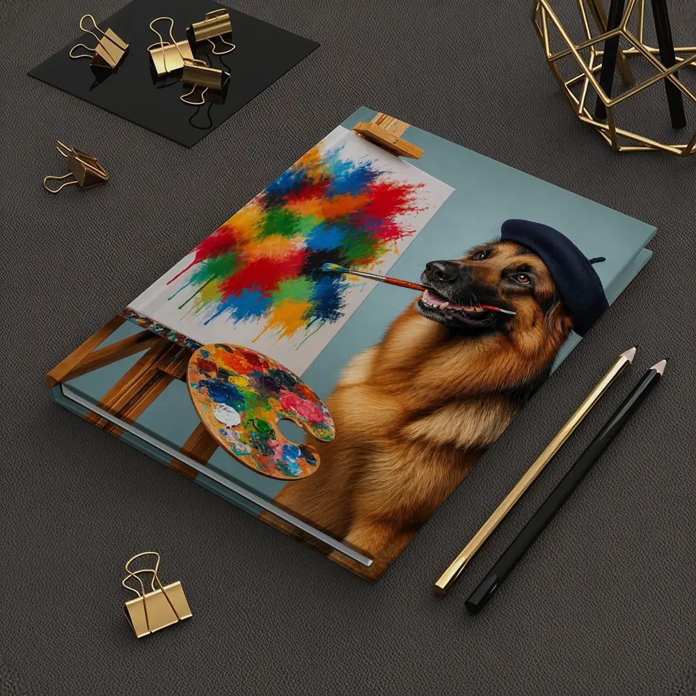 German Shepherd Artist Painting Colorful Abstract Canvas – Notebooks