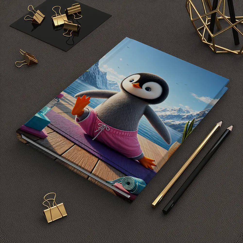 Cute Penguin Doing Yoga Snowy Mountains – Notebooks