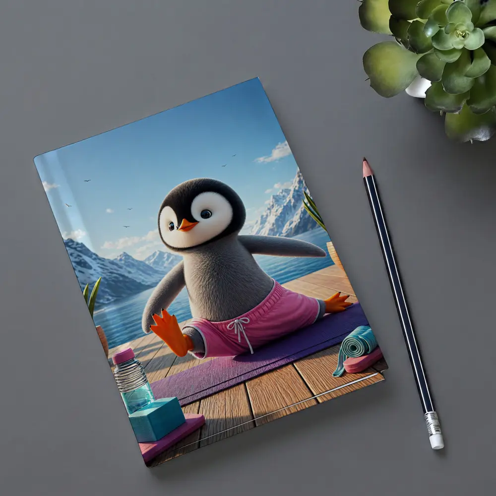 Cute Penguin Doing Yoga Snowy Mountains – Notebooks