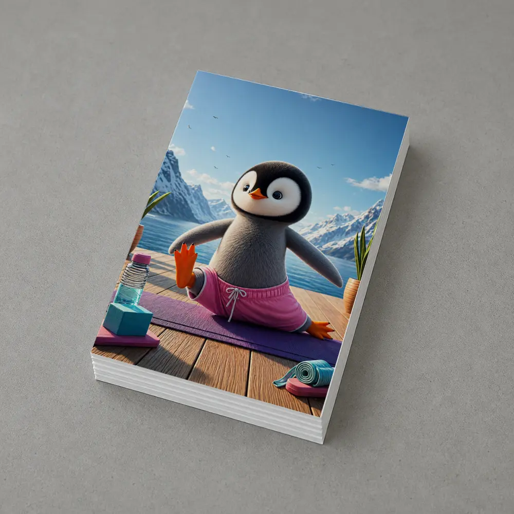 Cute Penguin Doing Yoga Snowy Mountains – Postcards