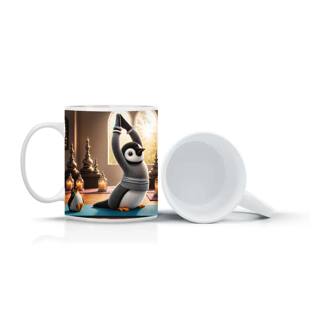 Cute Penguin Doing Yoga Candlelit Studio – Mugs