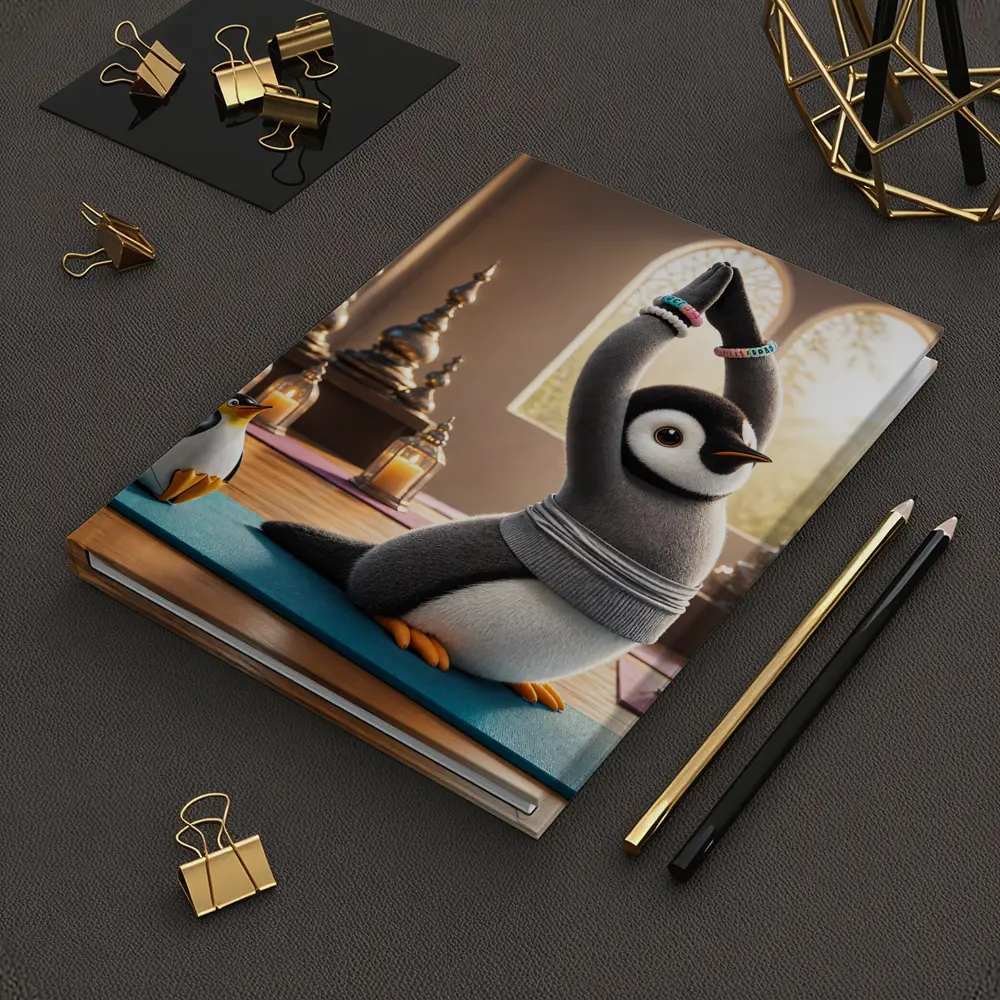 Cute Penguin Doing Yoga Candlelit Studio – Notebooks