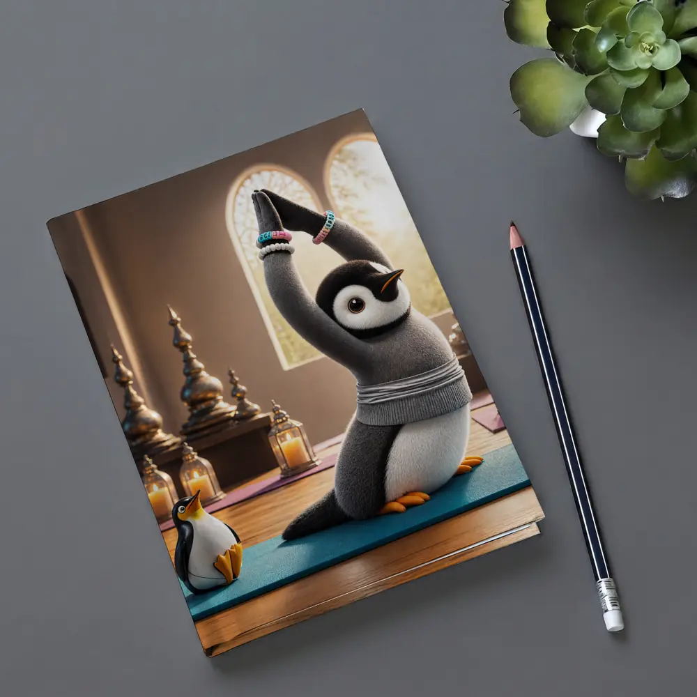 Cute Penguin Doing Yoga Candlelit Studio – Notebooks