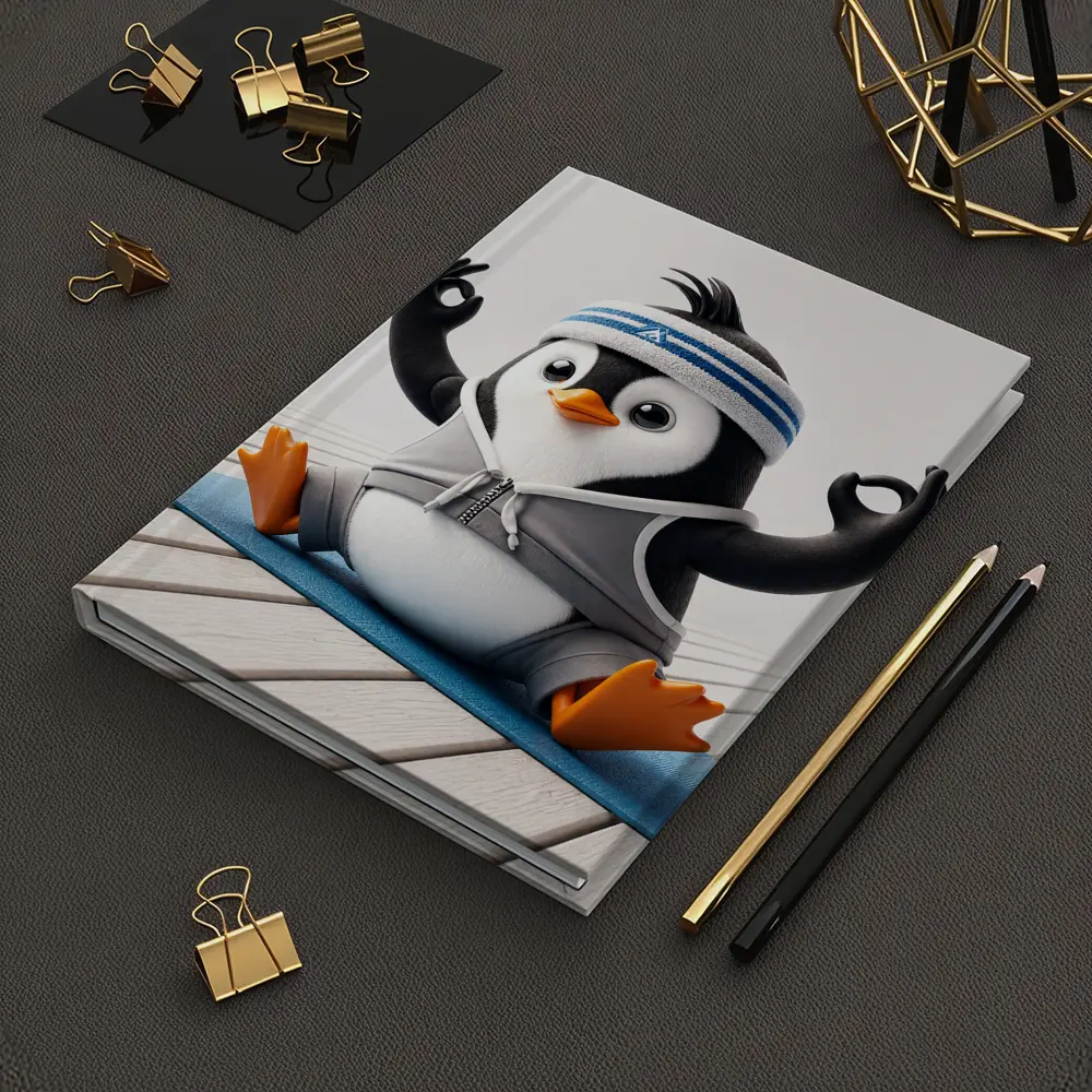 Cartoon Penguin Doing Yoga On Mat – Notebooks