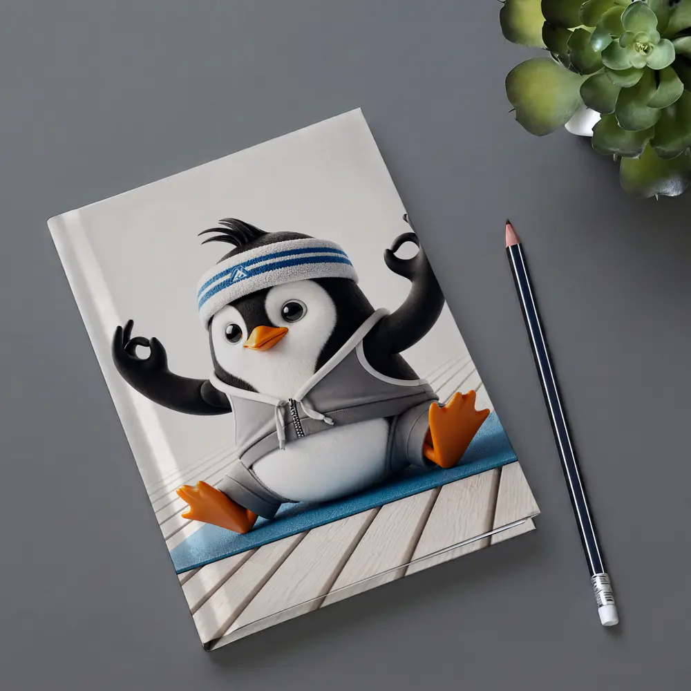Cartoon Penguin Doing Yoga On Mat – Notebooks