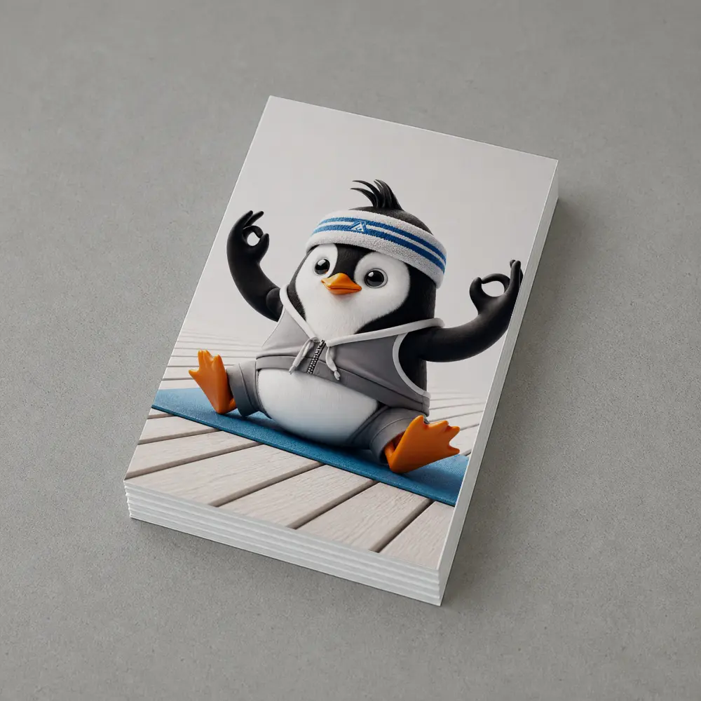 Cartoon Penguin Doing Yoga On Mat – Postcards