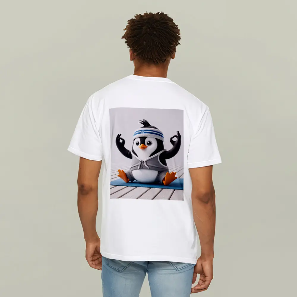 Cartoon Penguin Doing Yoga On Mat – T-Shirts