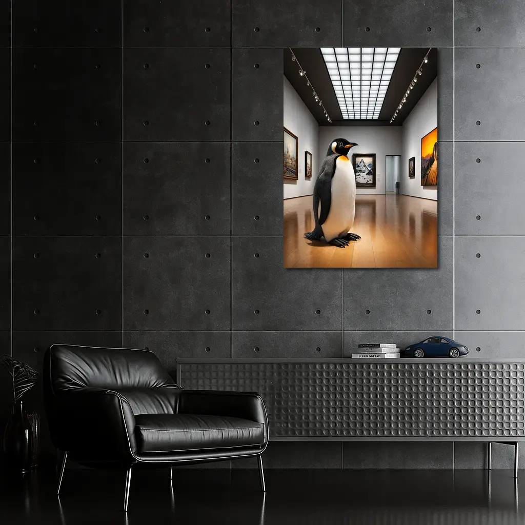 Emperor Penguin Standing Inside Art Museum Gallery – Wall Art