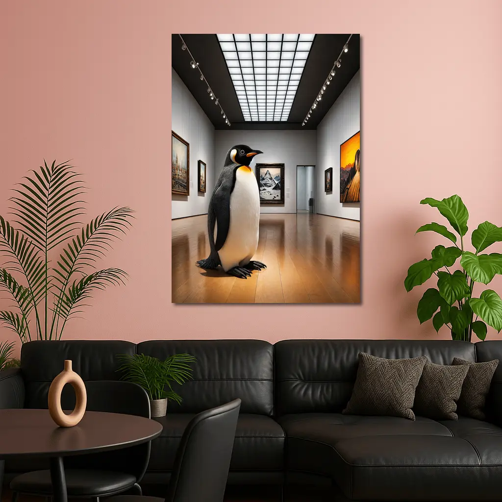 Emperor Penguin Standing Inside Art Museum Gallery – Wall Art