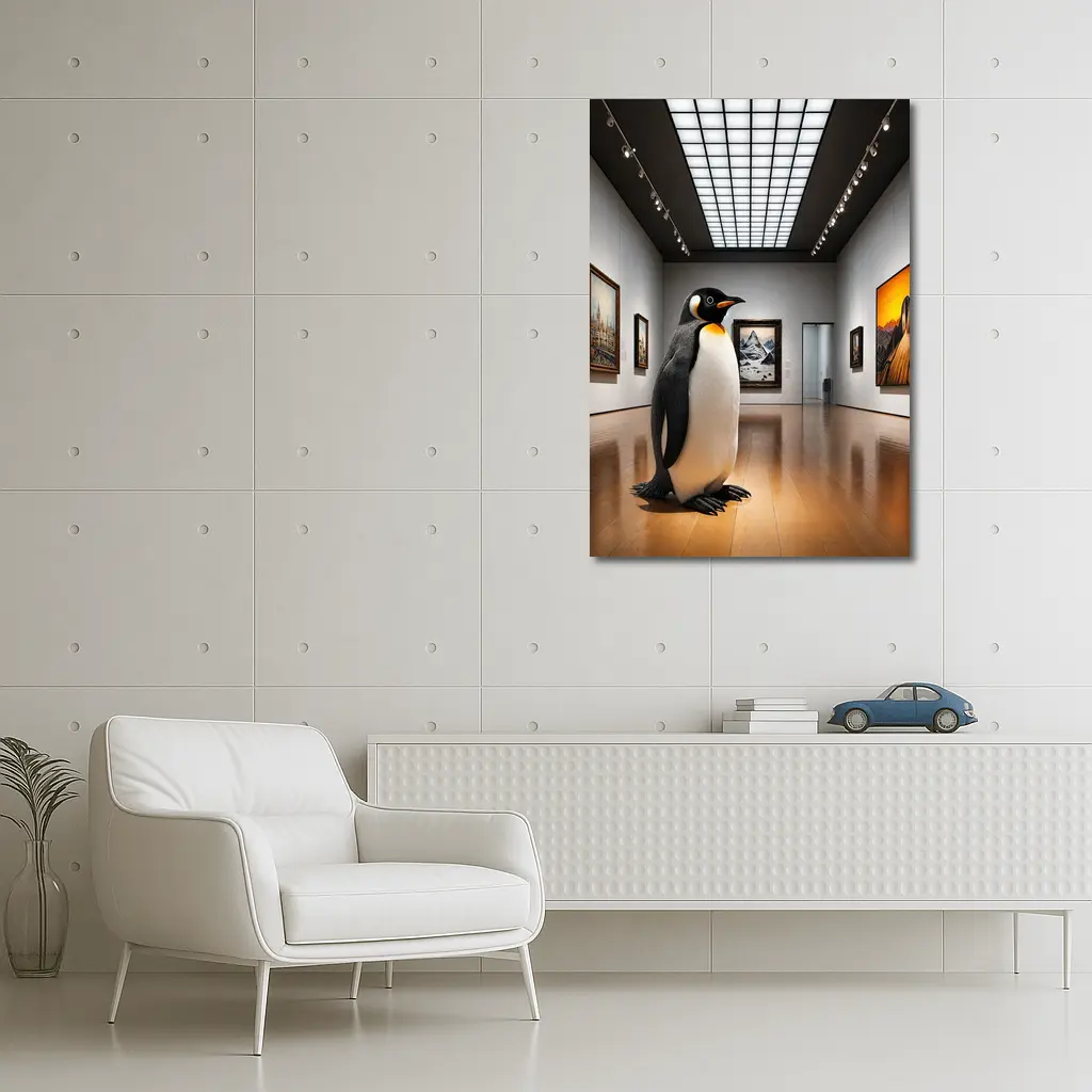 Emperor Penguin Standing Inside Art Museum Gallery – Wall Art