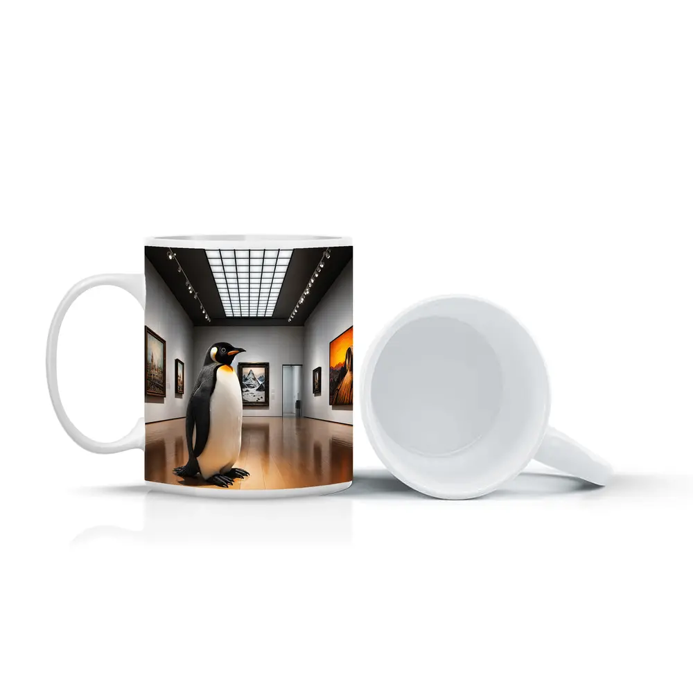 Emperor Penguin Standing Inside Art Museum Gallery – Mugs
