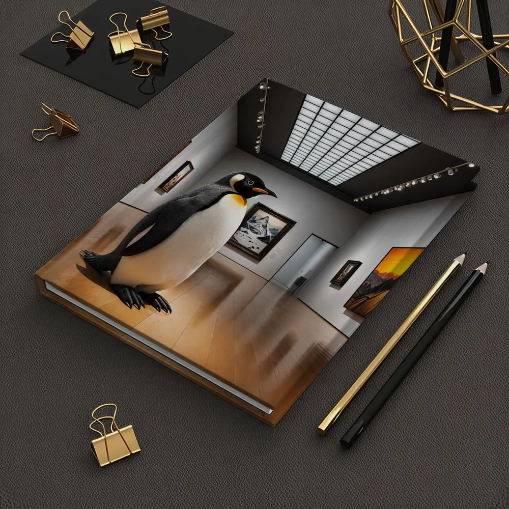 Emperor Penguin Standing Inside Art Museum Gallery – Notebooks