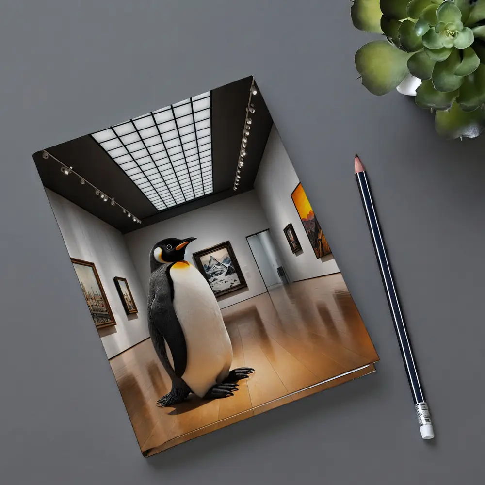 Emperor Penguin Standing Inside Art Museum Gallery – Notebooks