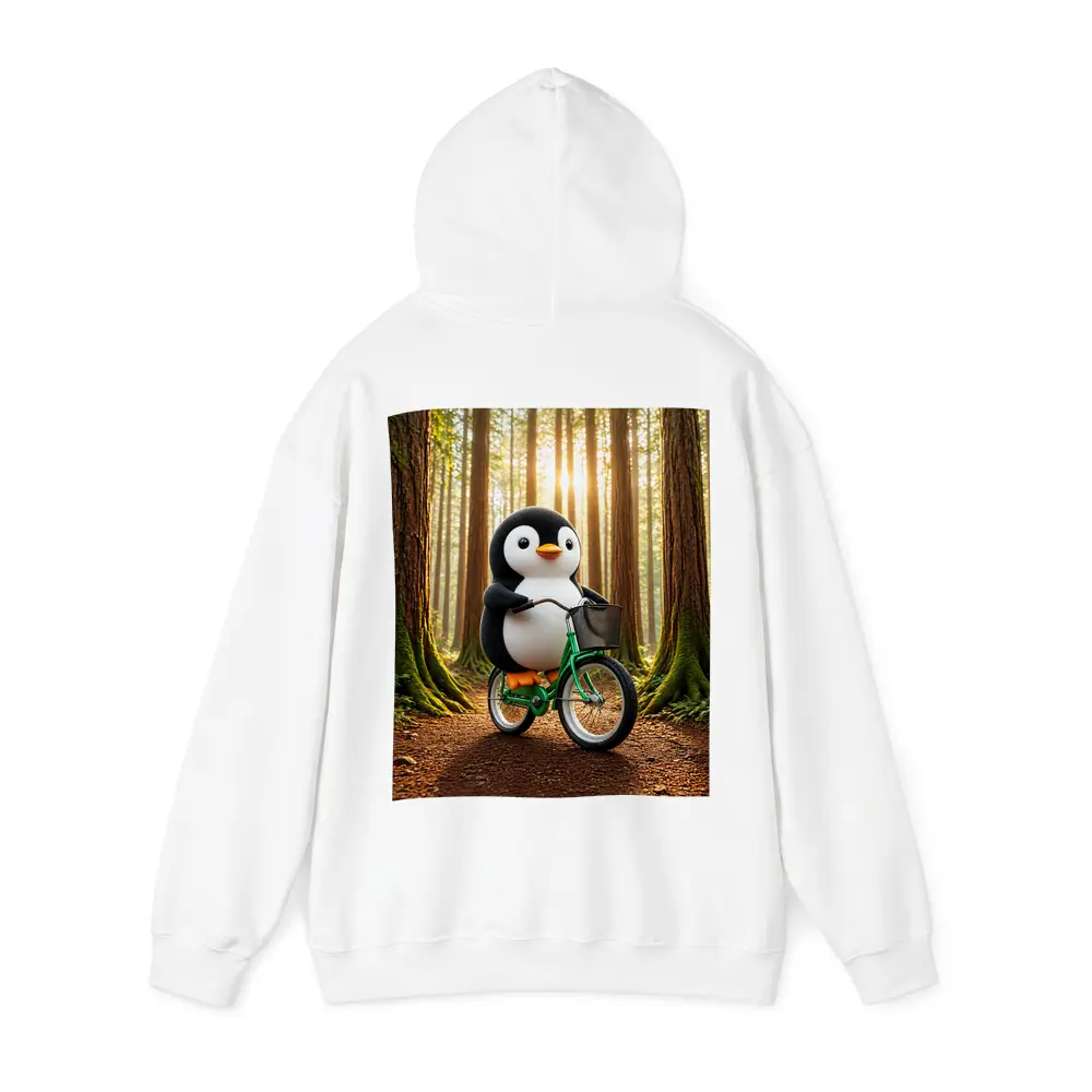 Cartoon Penguin Riding Bicycle In Forest – Hoodies