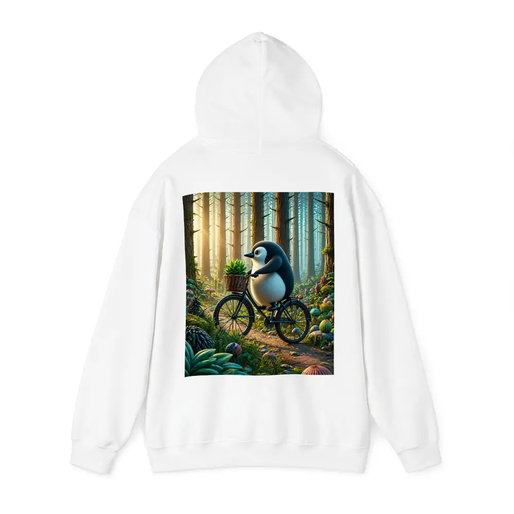 Cartoon Penguin Riding Bicycle In Forest – Hoodies