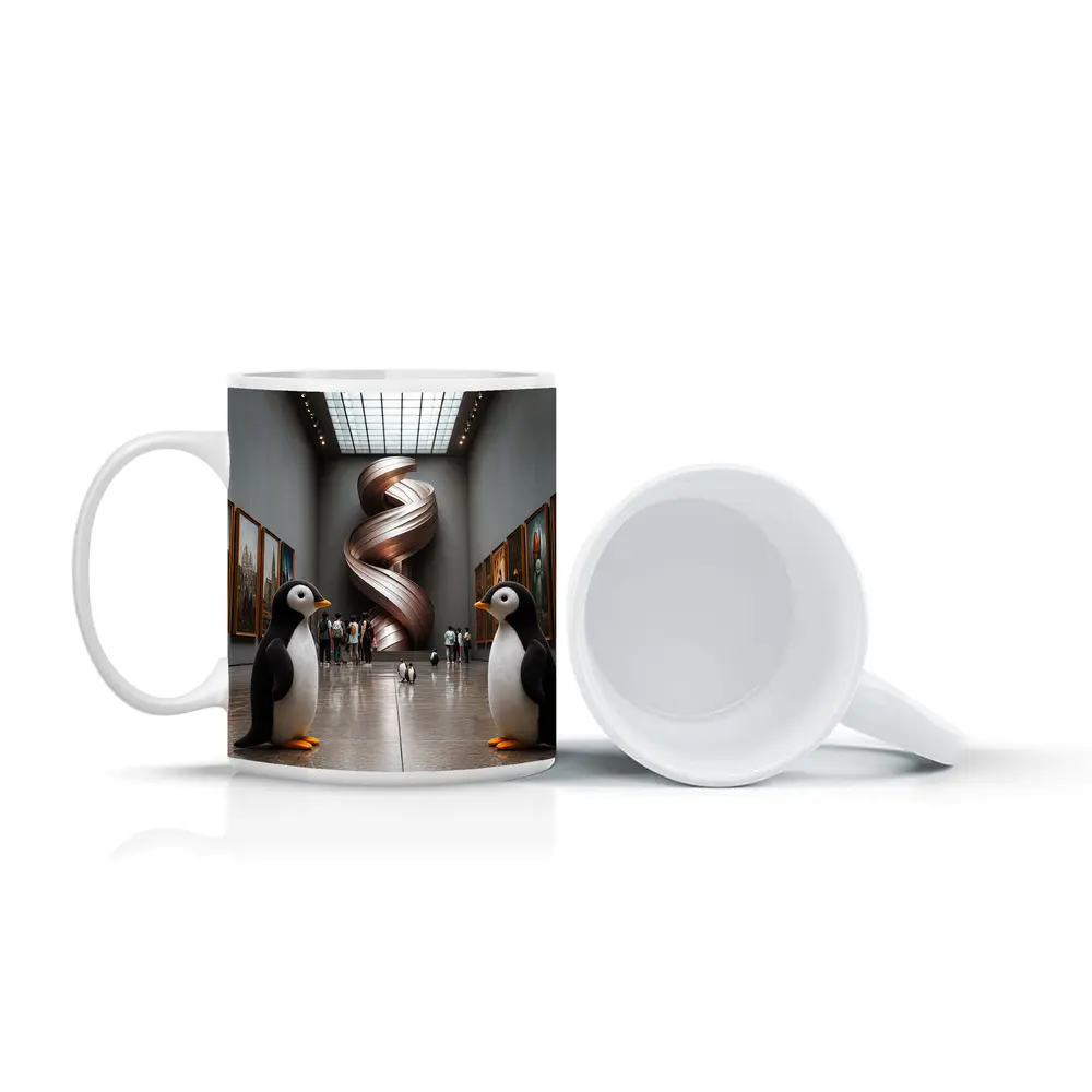 Penguins Standing Inside Contemporary Art Museum – Mugs